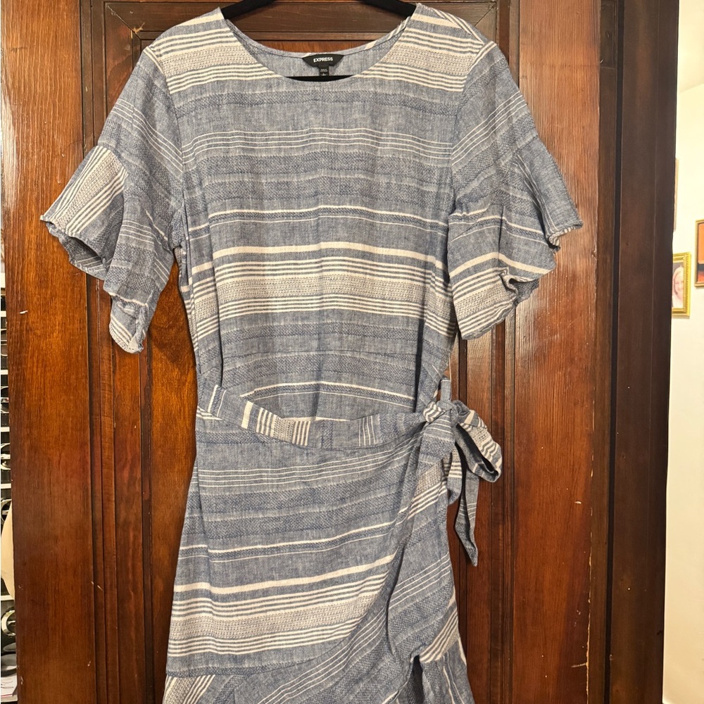 Express Blue and Cream Midi Dress